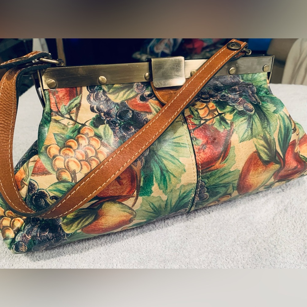 Patricia Nash Fruit Pattern Leather Satchel Snap Close